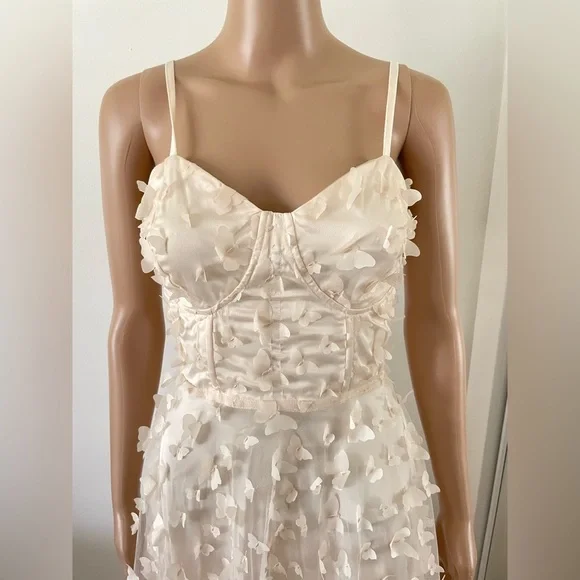 Mable 3D Butterfly Appliqué Dress Cream Bustier Corset Milkmaid Party Dress Sz L - Picture 7 of 13
